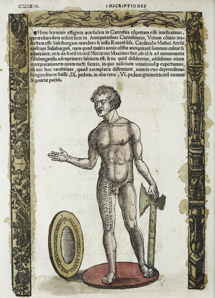 Abbildung des Jünglings vom Magdalensberg von 1534 im Buch Inscriptiones sacrosanctae vatustatis von Petrus Apianus und Barholomaeus Amantius